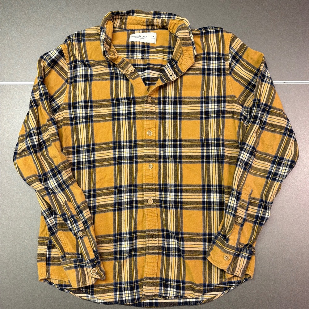 Abercrombie & Fitch Soft Flannel Shirt Men's M Yellow Plaid Button Up LongSleeve
